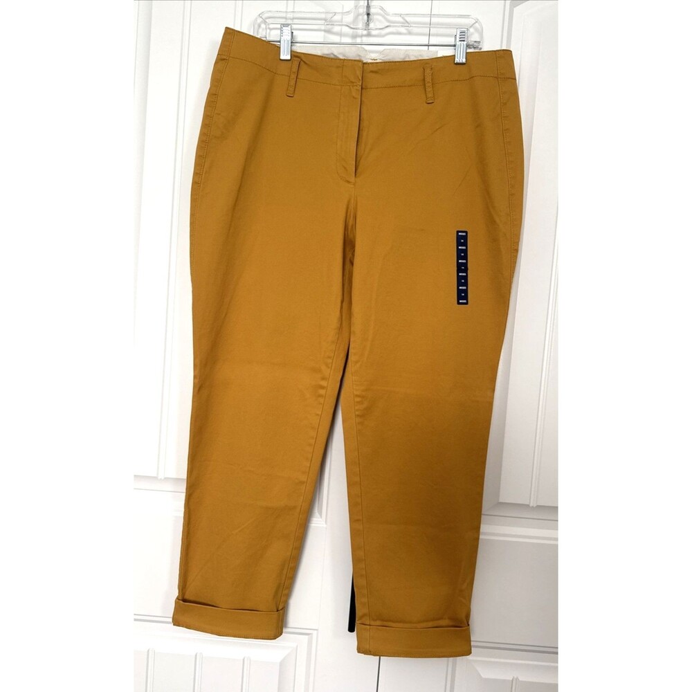 NWT Womens Lands End Cropped Straight Leg Pants Mustard Stretch Preppy Dressy 14